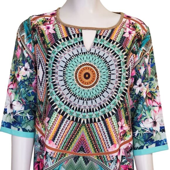 Claudia C Italy Dress Lightweight Sheath Size 42/10 Stunning Print gold Sparkle - Picture 2 of 8